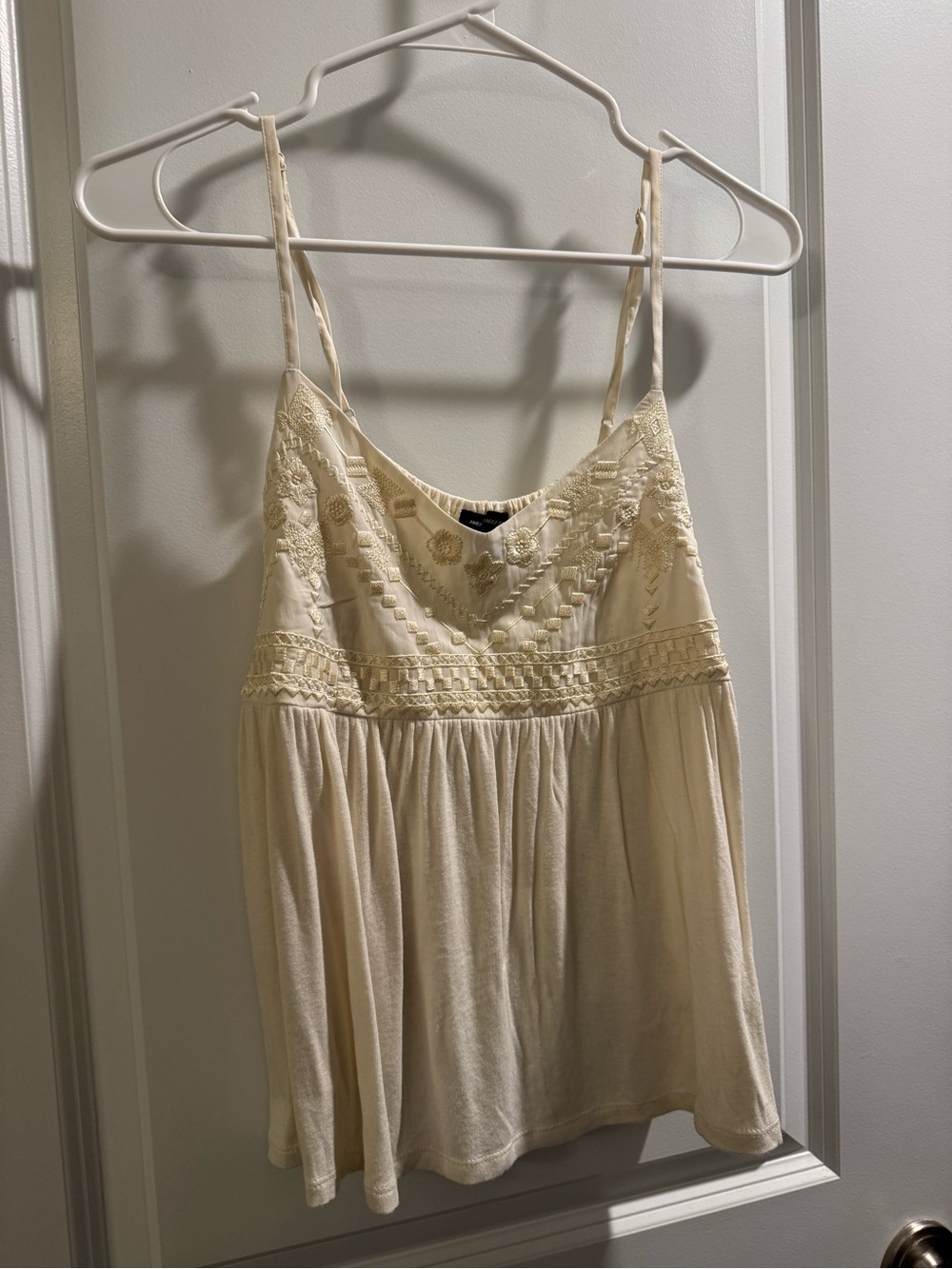 American Eagle Outfitters Cream Embroidered Spaghetti-Strap Cami